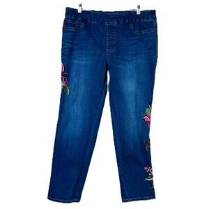 Chico’s Petite Jeans Pull On Jegging Ankle Floral Embroidered Women’s Size 14P
